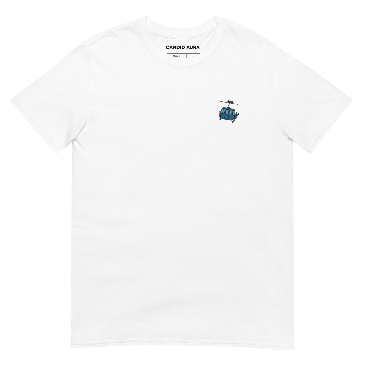 Winter Embroidered Ski Lift on left chest of a White T-Shirt